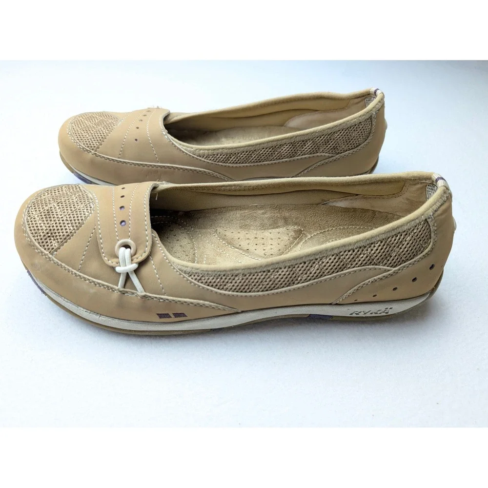 Ryka Women Tan Cream Mesh Slip On Ballet Flats Walking Shoes Size 11 A81638